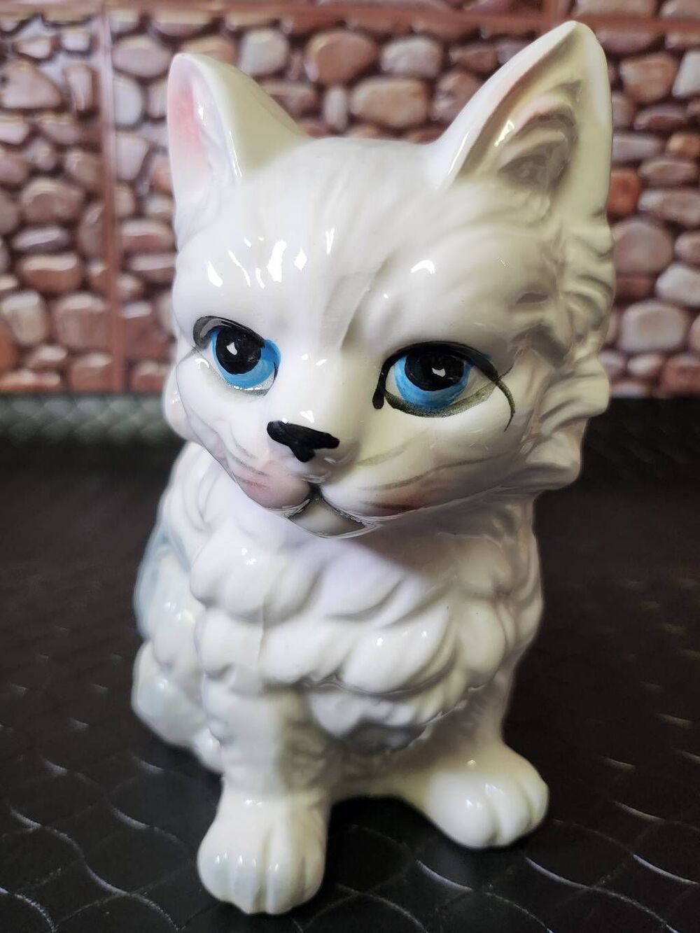 Vintage Japan White Fluffy Cat Figurine